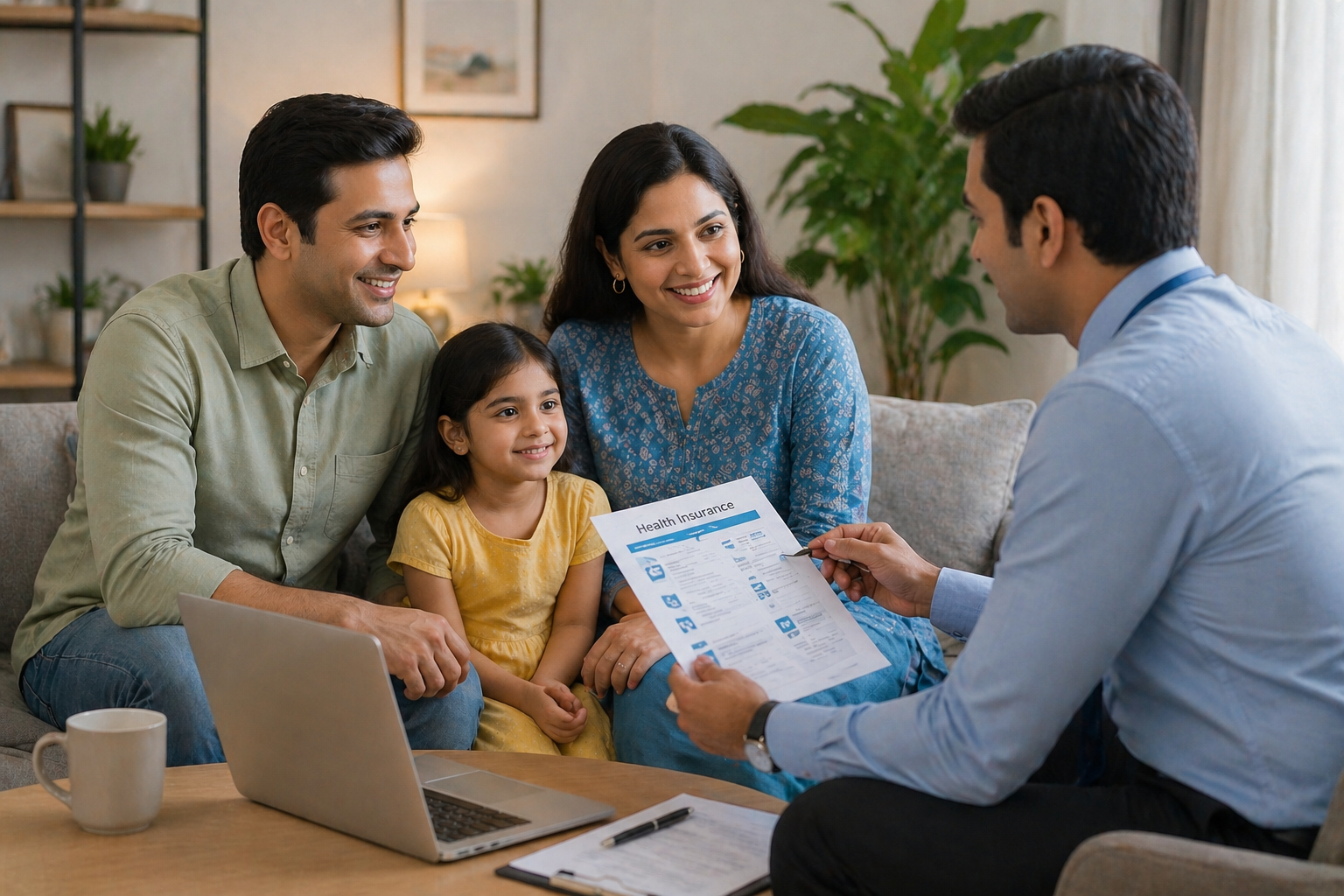 Family discussing insurance options with advisor